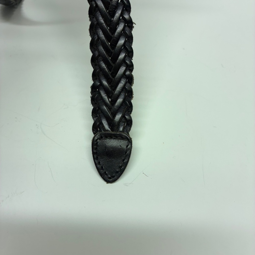 County Seat Braided Leather Belt Mens 30 Black Woven Brass Buckle Vintage - Picture 10 of 14
